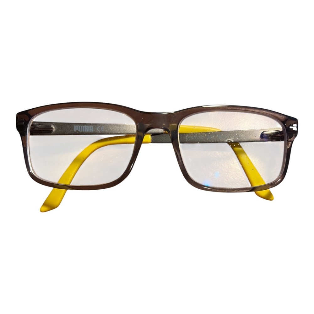 Puma Eyeglasses FRAME ONLY PE00160 012 Transparent Smoke Gray Yellow 56-17-140mm